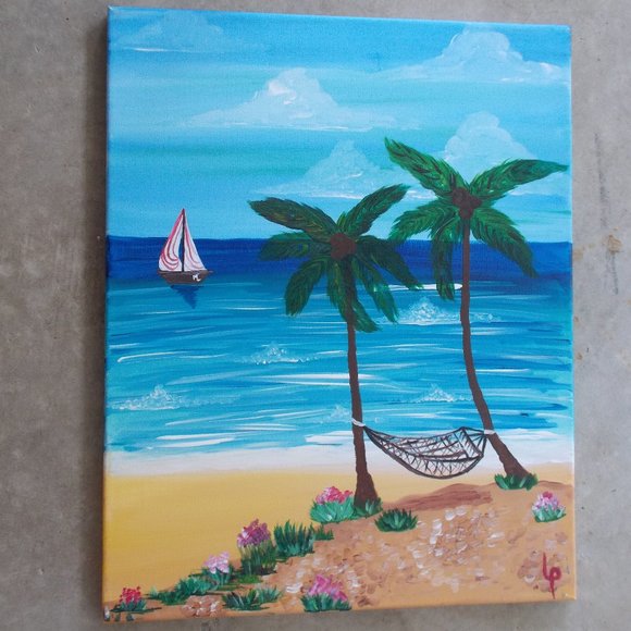 "Seaside Vacation" acrylic painting, 16"x20" - Picture 2 of 3